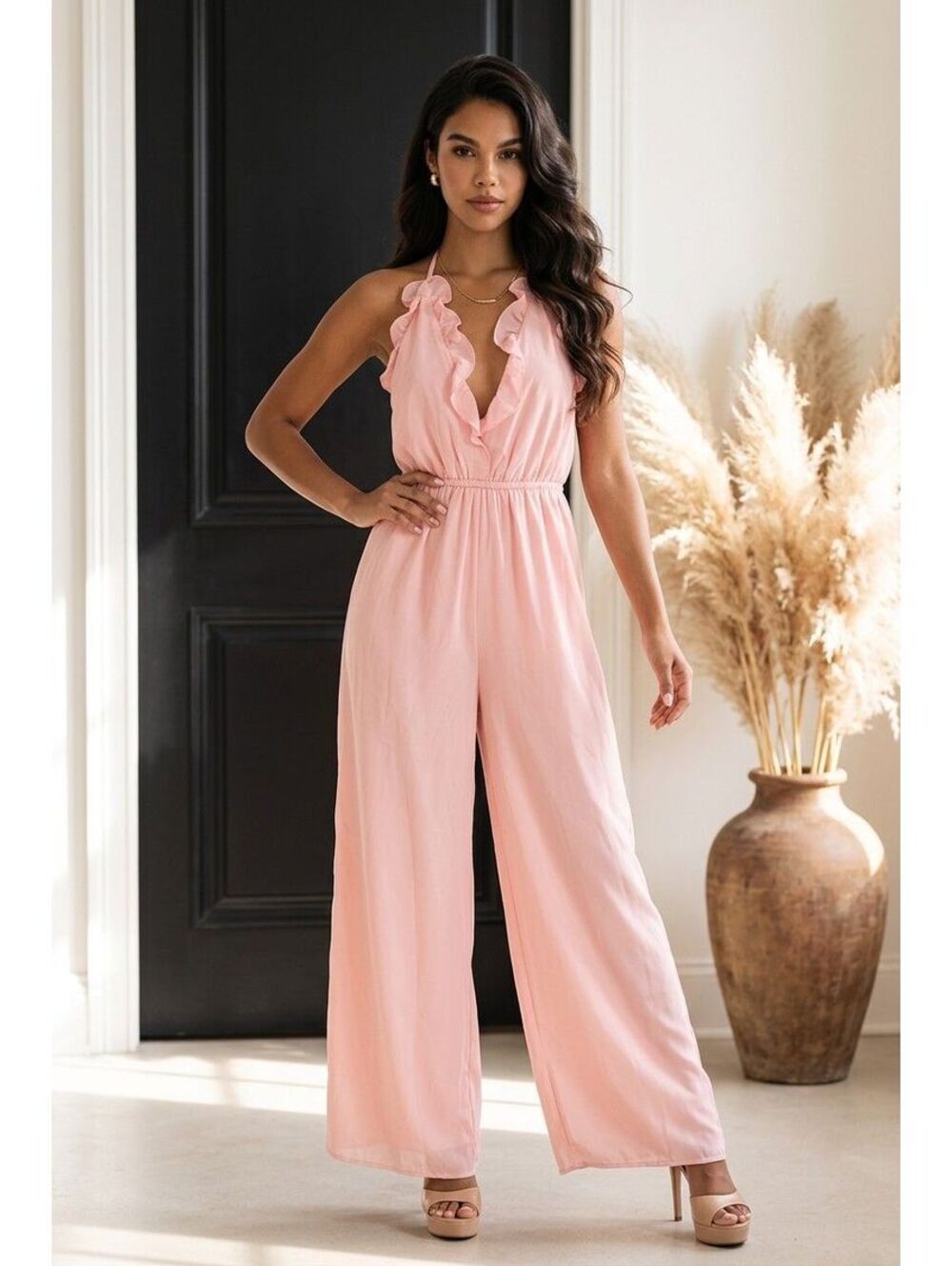 JS1. Rose Petal Wide Leg Jumpsuit - Blush